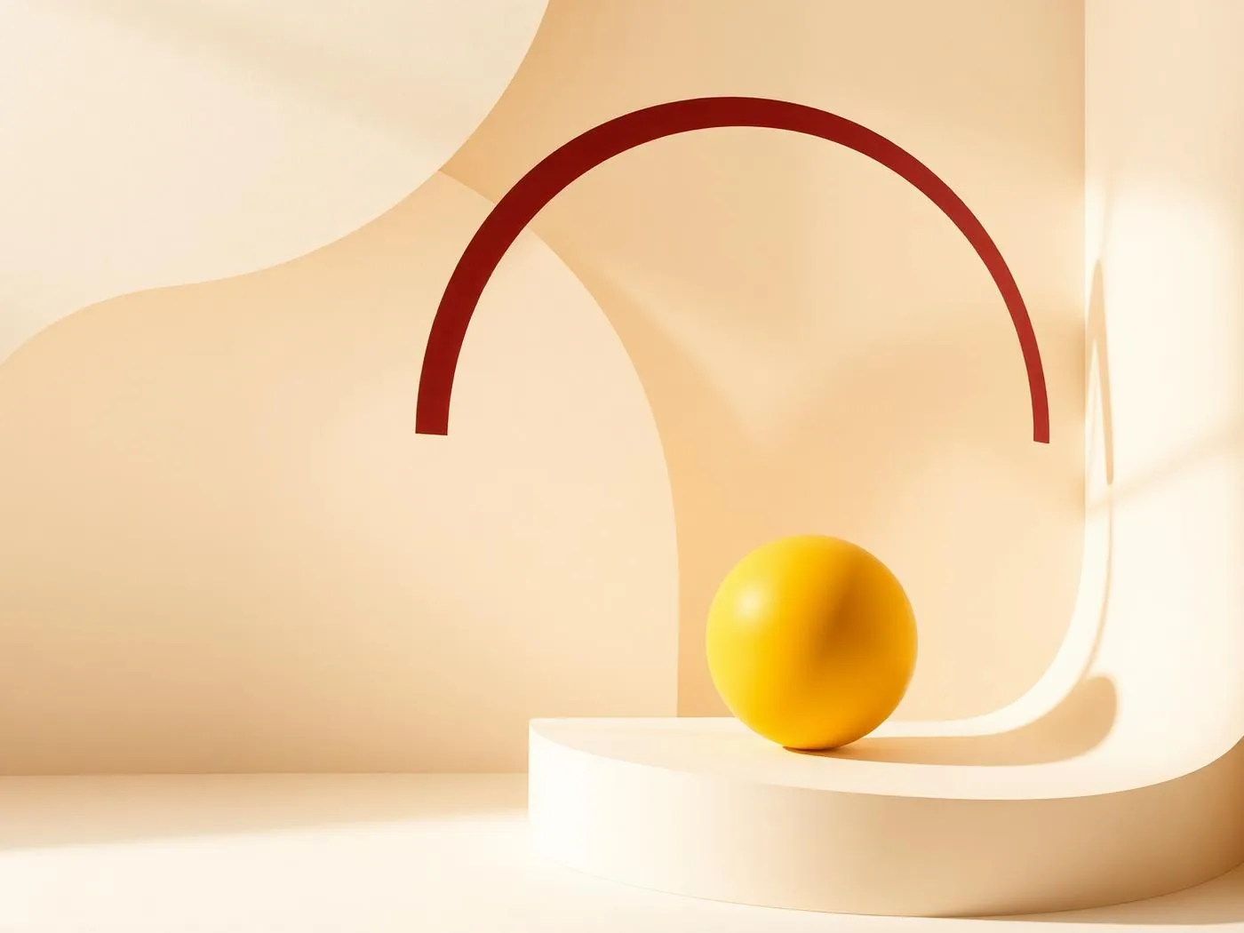 Sculptural editorial composition in warm white and wine red
