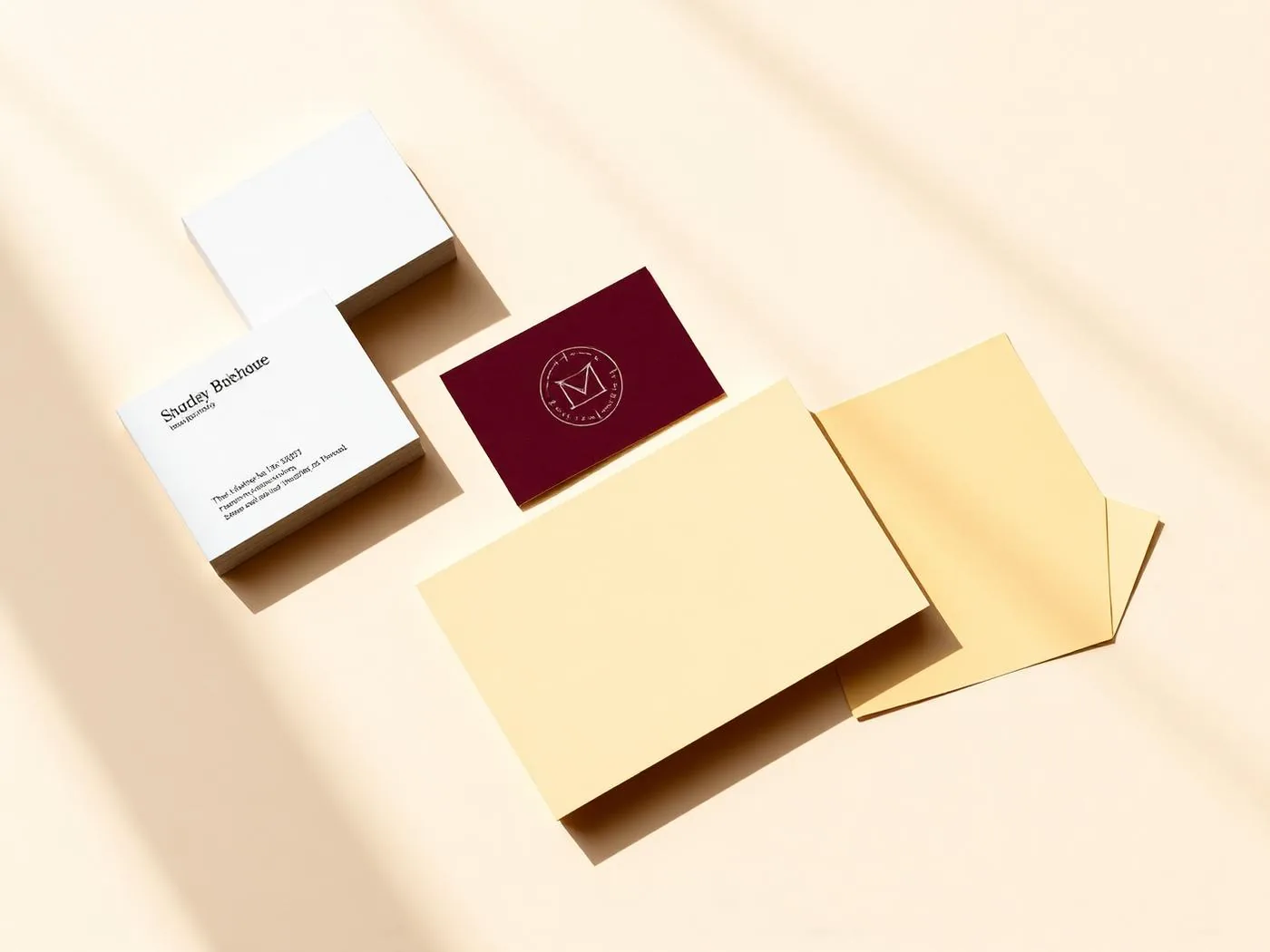 Premium brand collateral in wine red and butter yellow